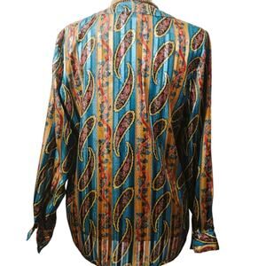 Vintage Hasting & Smith teal‎ and gold paisley button down sheer blouse